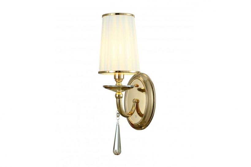 Applique lampada da parete muro classico in metallo, tessuto e cristalo Fabione W1 colore Oro