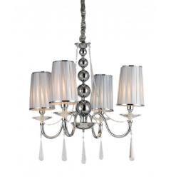 Lampadario a sospensione classico in metallo, tessuto e cristallo con 4 punti di luce Fabione W4 colore Cromato