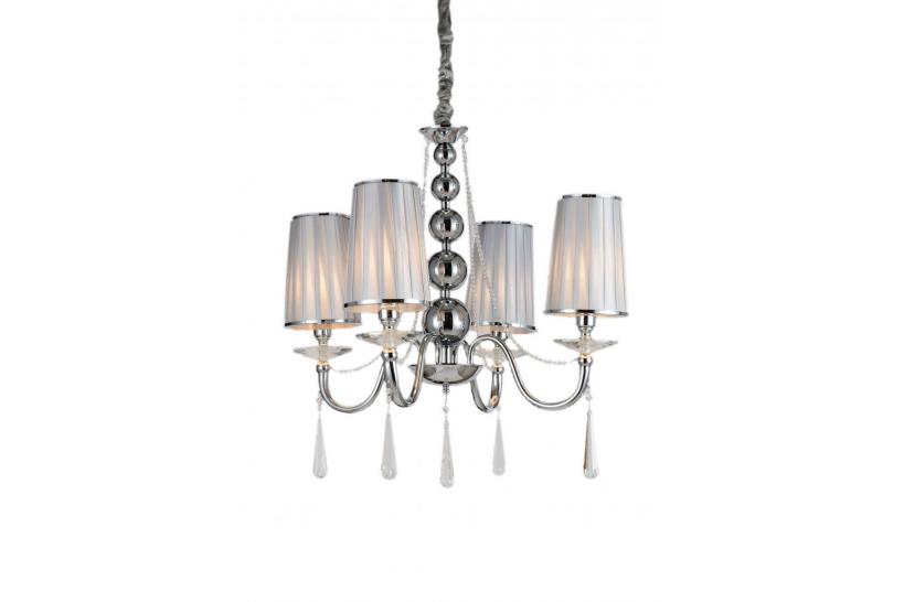 Lampadario a sospensione classico in metallo, tessuto e cristallo con 4 punti di luce Fabione W4 colore Cromato