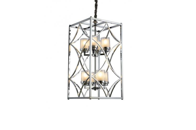 Lampadario a sospensione stile industriale vintage in gabbia di metallo colore cromo QUADRATO DUO