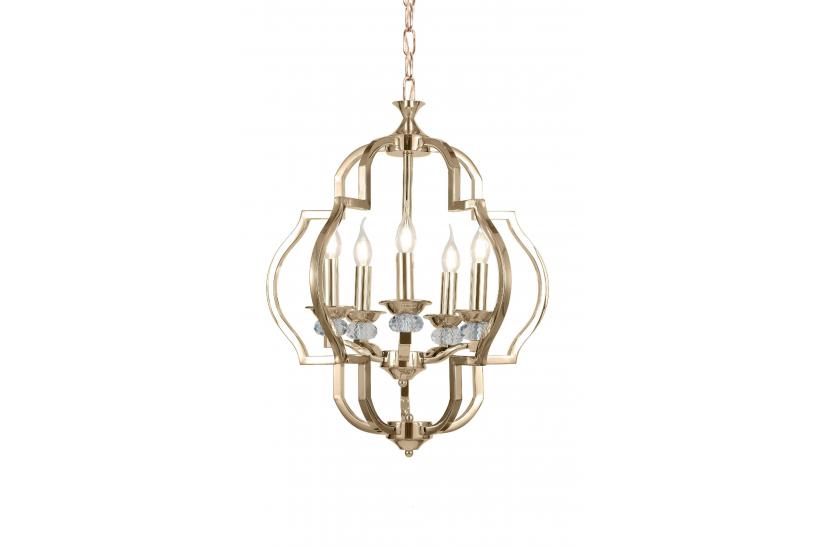 Lampadario a sospensione in stile classico vintage 5 punti luce con cristallo e metallo colore oro CESARO W5