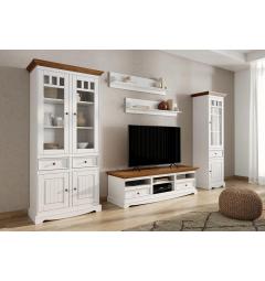 Mobile tv shabby chic bianco e rovere in pino massello