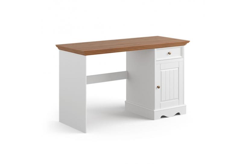 Scrittoio con cassetto shabby chic in pino massello bianco e rovere