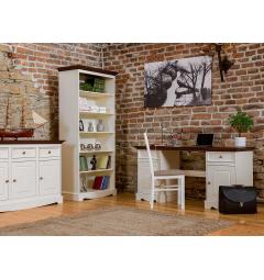 Cassettiera shabby chic 3 ante pino massello bianco e top tinto noce
