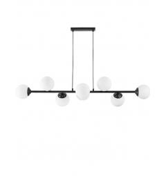 Lampadario a sospensione nero 8 sfere con piastra rettangolare a soffitto FINO W8