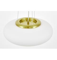 Lampadario in metallo oro e paralume in vetro bianco