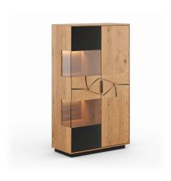 Vetrina 2 ante con vetro nero e frammento di tronco rovere massello