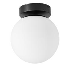 Lampada da soffitto in metallo nero e sfera in vetro
