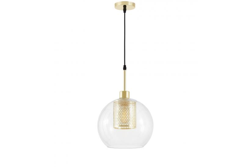 Lampadario a sospensione in metallo oro e vetro