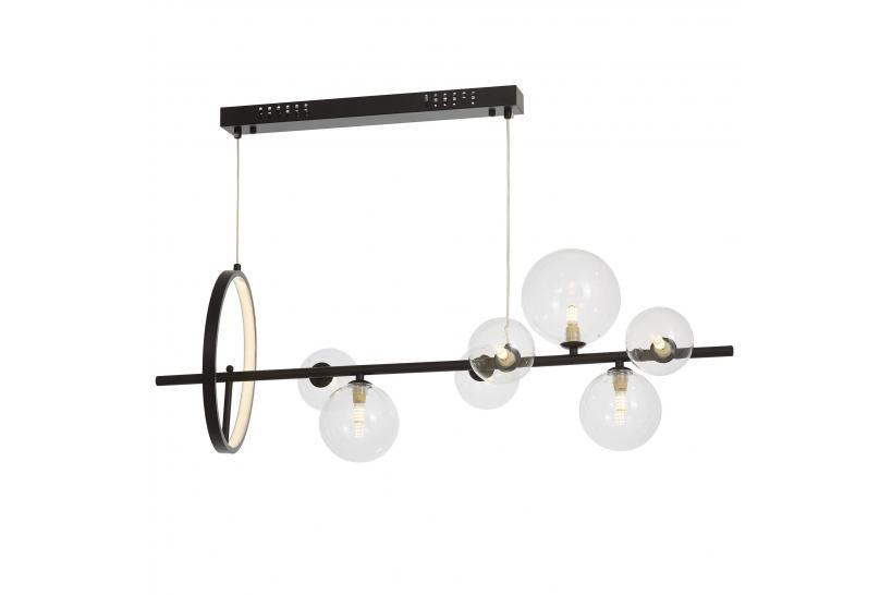 Lampadario a sfera in vetro trasparente struttura in metallo nero MERIDO W7 + 1 LED