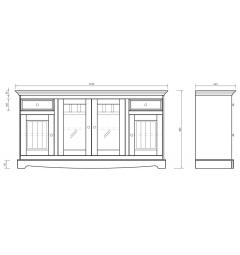 Mobile buffet con vetrina shabby chic pino massello bianco e rovere