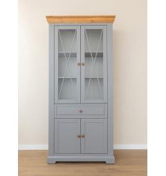 Vetrina pino massello grigio e rovere due ante shabby country