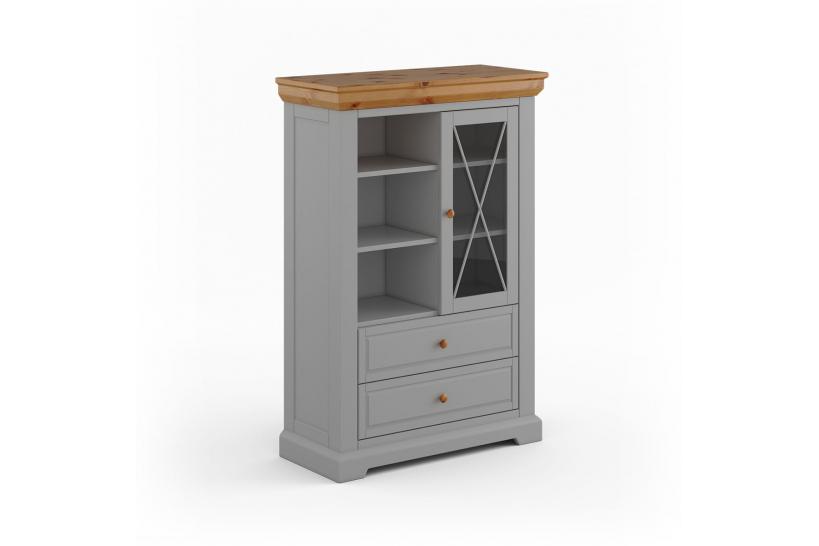 Cristalliera bassa pino massello grigio e rovere shabby country