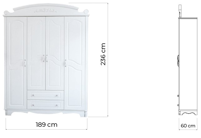 Misure dell'armadio bianco in legno a quattro ante PRINCESS armadio provenzale 4 ante legno bianco misure