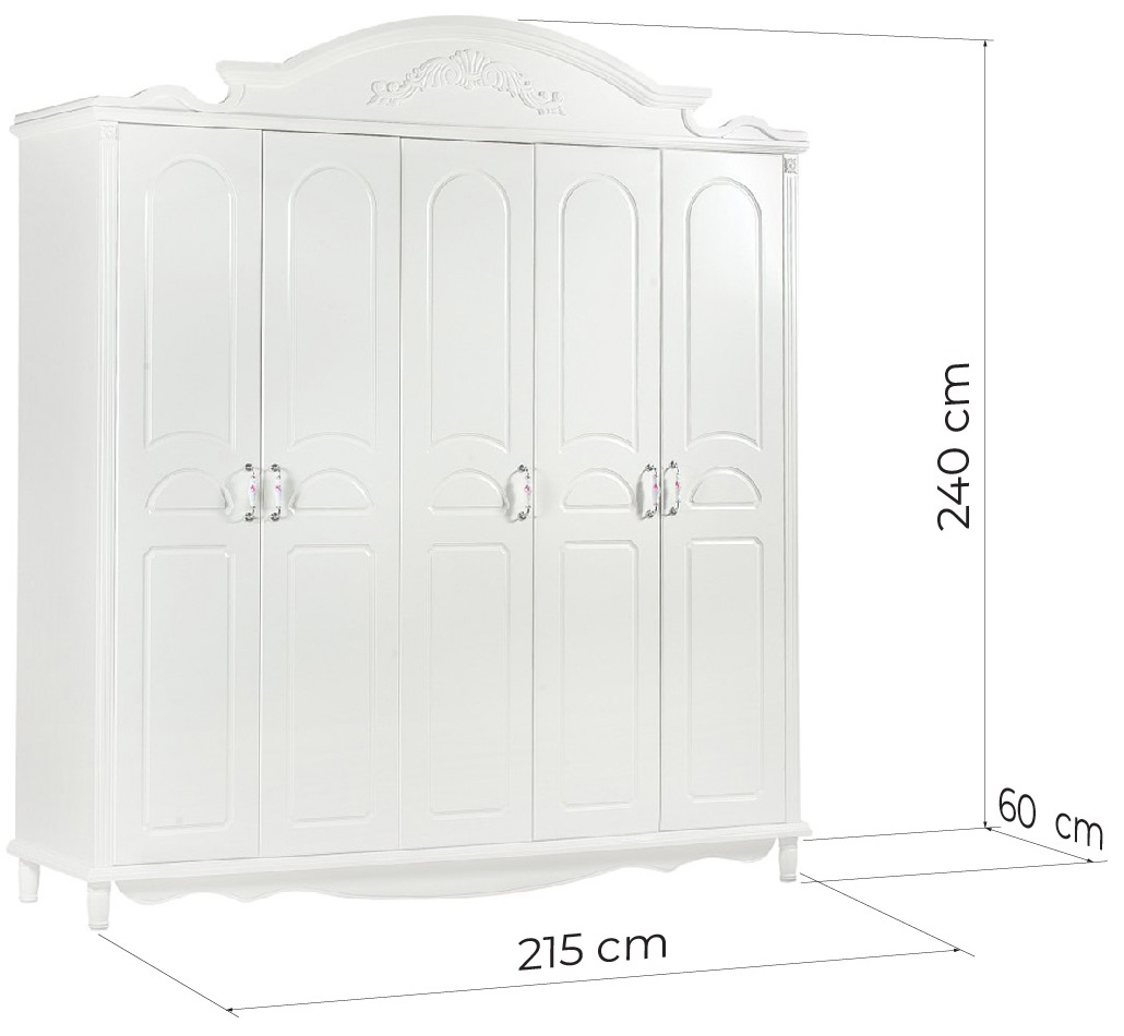 Dimensioni dell'armadio Princess incluso nella camera stile provenzale Princess armadio bianco 5 ante stile provenzale