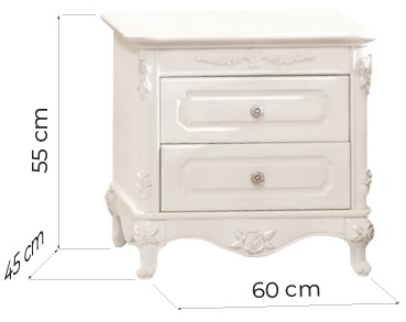 Dimensioni del comodino classico bianco avorio BELLA 903 comodini classici legno due cassetti