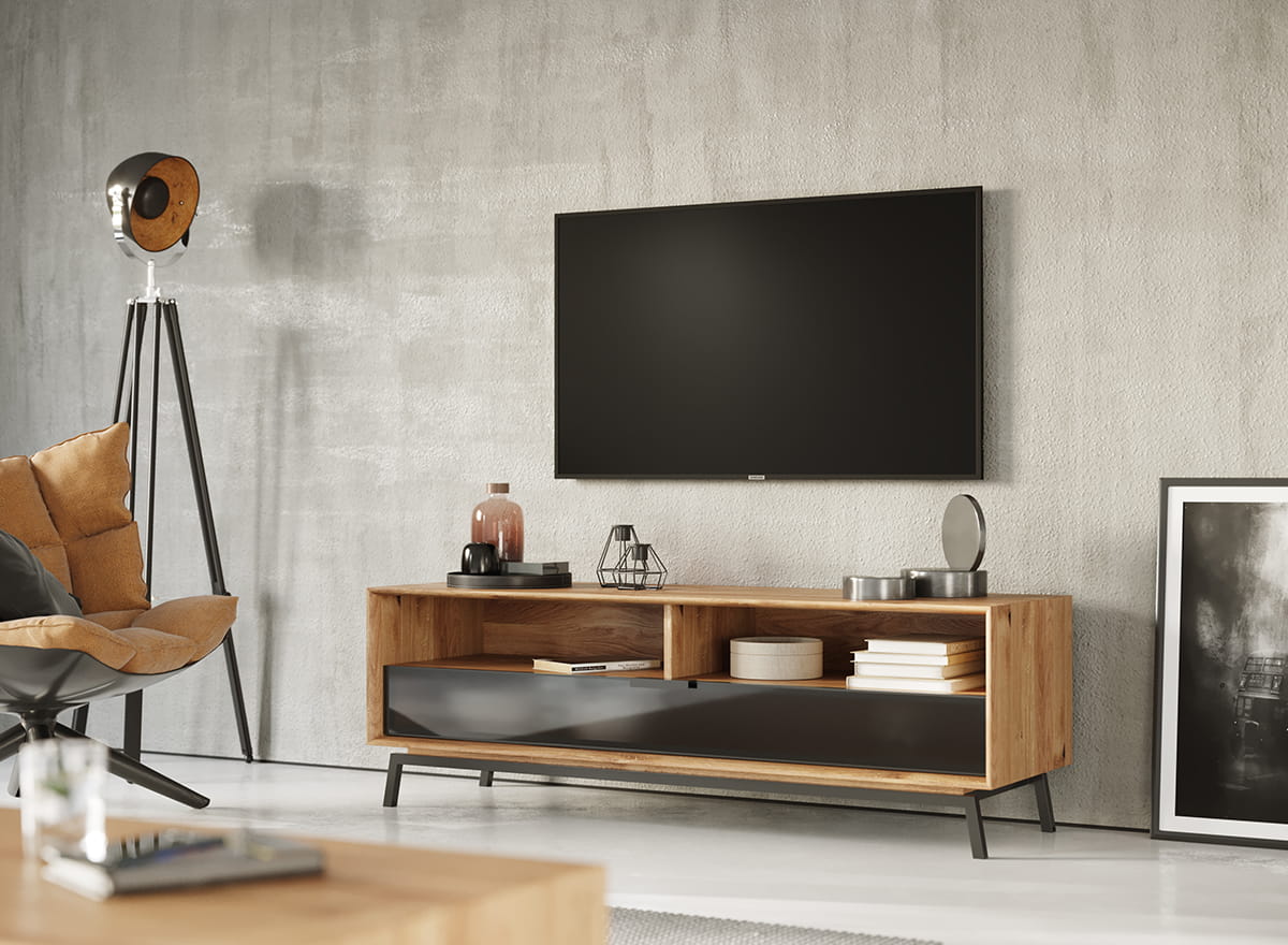 mobile tv legno naturale massello vetro grafite design moderno porta tv legno naturale moderno rovere massello vetro grafite