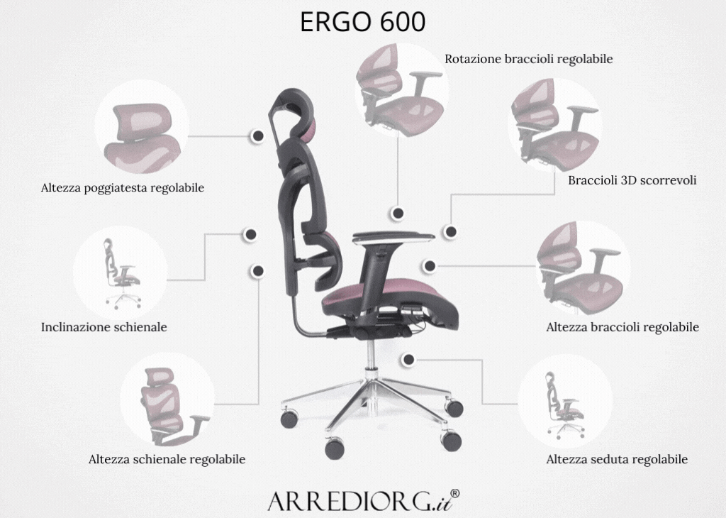 Caratteristiche delle sedie ergonomiche Ergo 600 sedia ergonomica ufficio caratteristiche ERGO 600